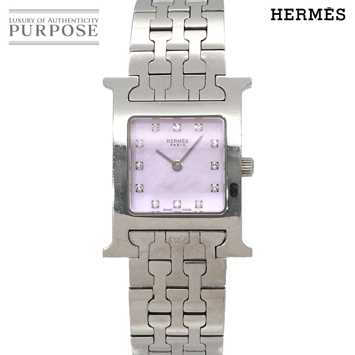 HERMES Hウォッチ HH1 210 レディース 腕時計 12P ダイヤ ピンクシェル クォーツ ウォッチ H Watch エルメス 90341924
