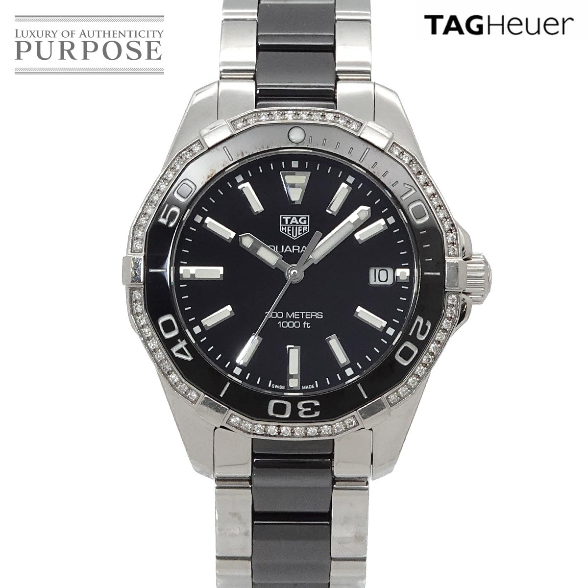 TAG Heuer アクアレーサー WAY131G レディース 腕時計 ダイヤベゼル デイト ブラック クォーツ ウォッチ Aqua racer タグホイヤー 90341925