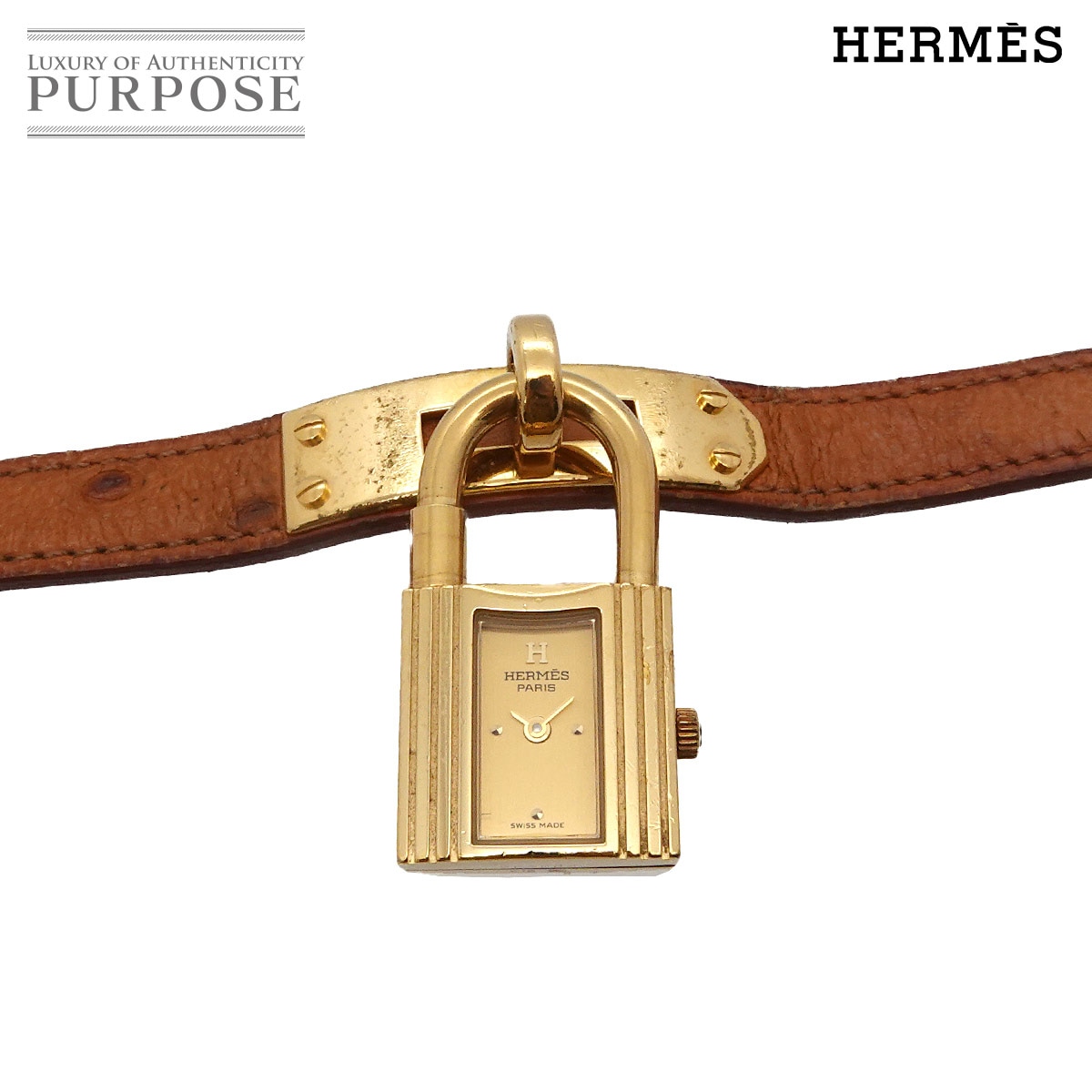 HERMES ケリーウォッチ ヴィンテージ レディース 腕時計 ゴールド ブラウン クォーツ ウォッチ カデナ Kelly Watch エルメス 90341958