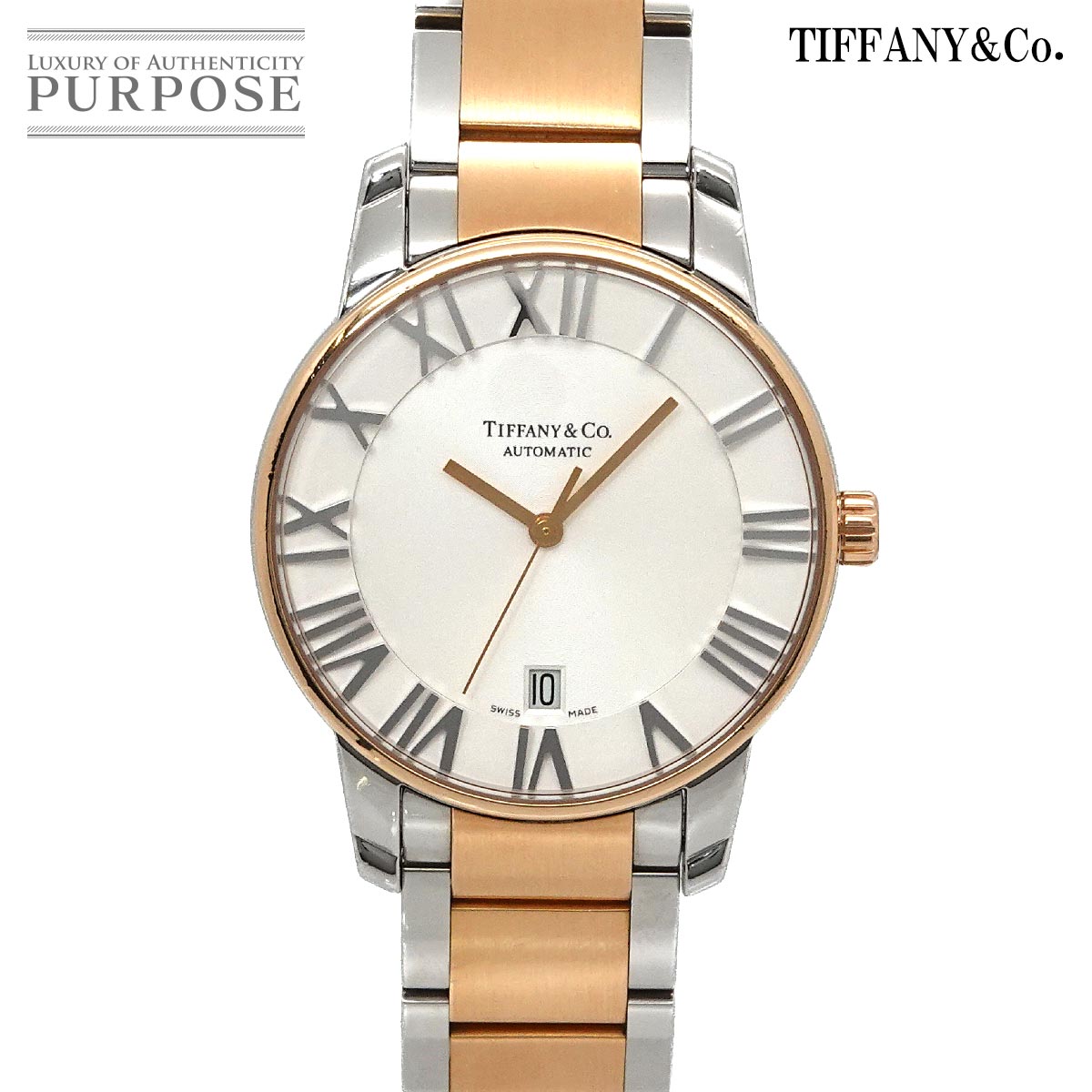TIFFANY&CO. アトラスドーム コンビ Z1800 68 13A21A00A メンズ 腕時計 シルバー K18PG ピンクゴールド デイト 自動巻き オートマ ウォッチ Atlas Dome ティファニー 90342076