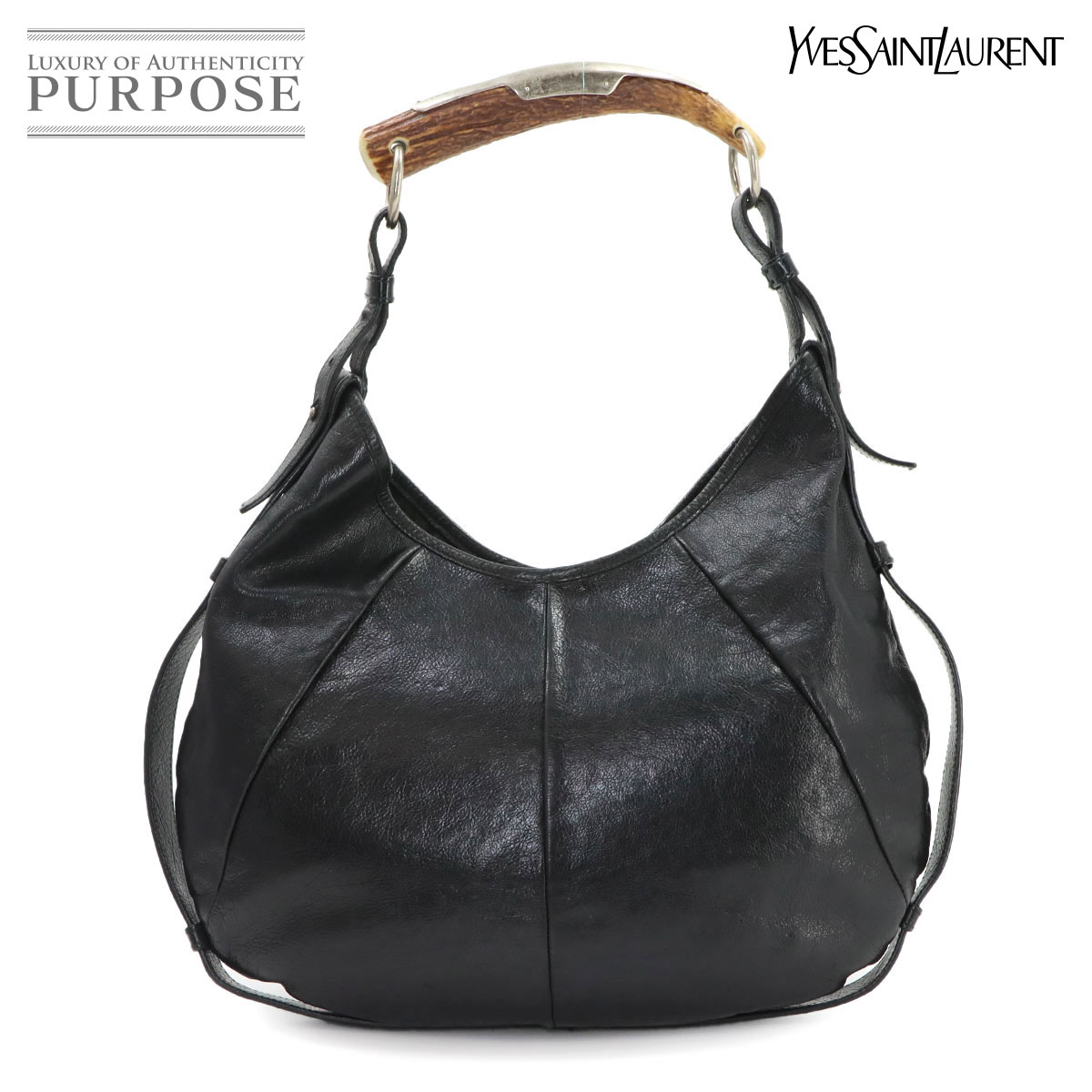 YVES SAINT LAURENT モンバサ ワンショルダー バッグ レザー ブラック 95361 シルバー金具 Mombasa Shoulder Bag イヴ サンローラン 90330850