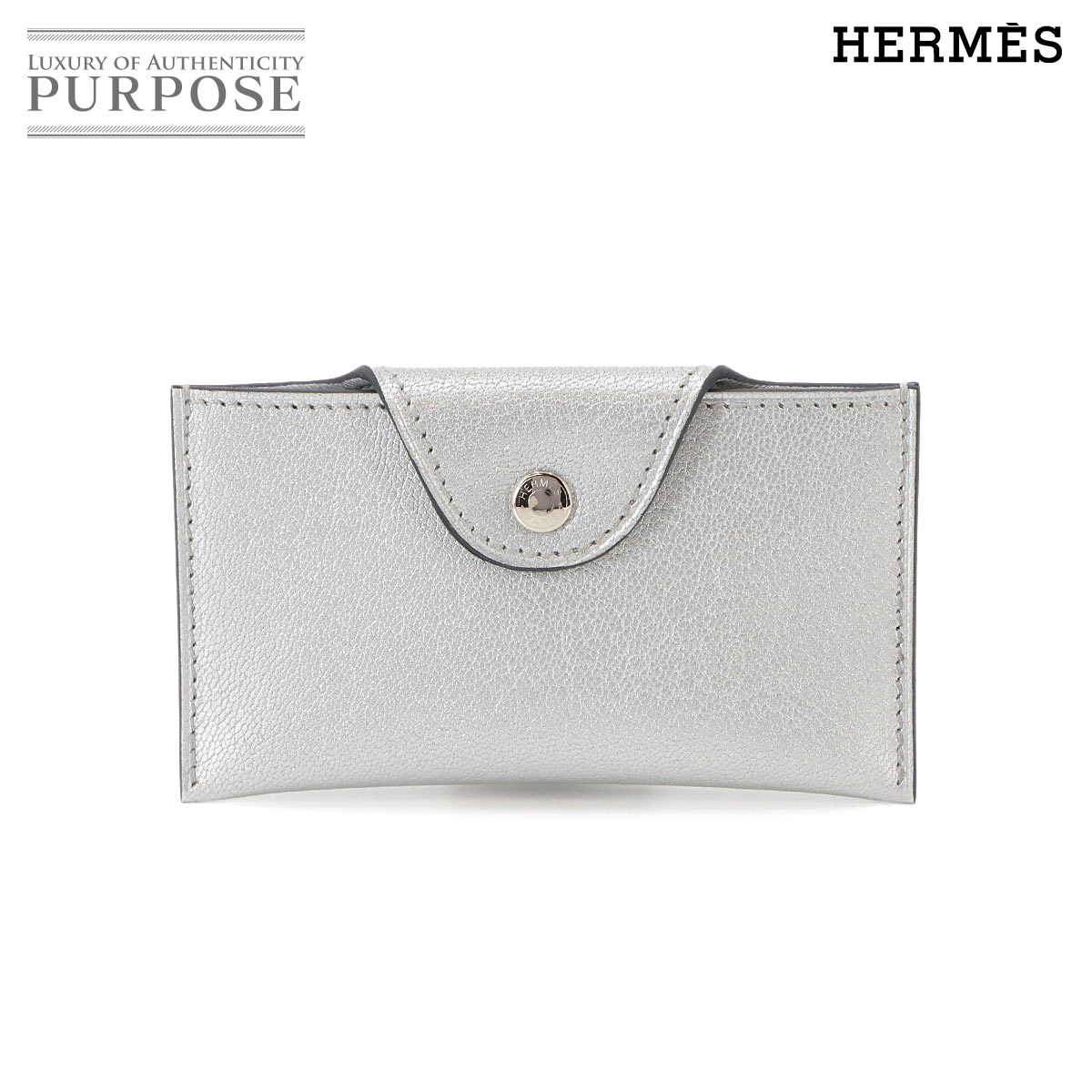 HERMES イリア―ド カードケース シェーブル アルジャン K刻印 シルバー 金具 Iliade Card Case エルメス 90336490