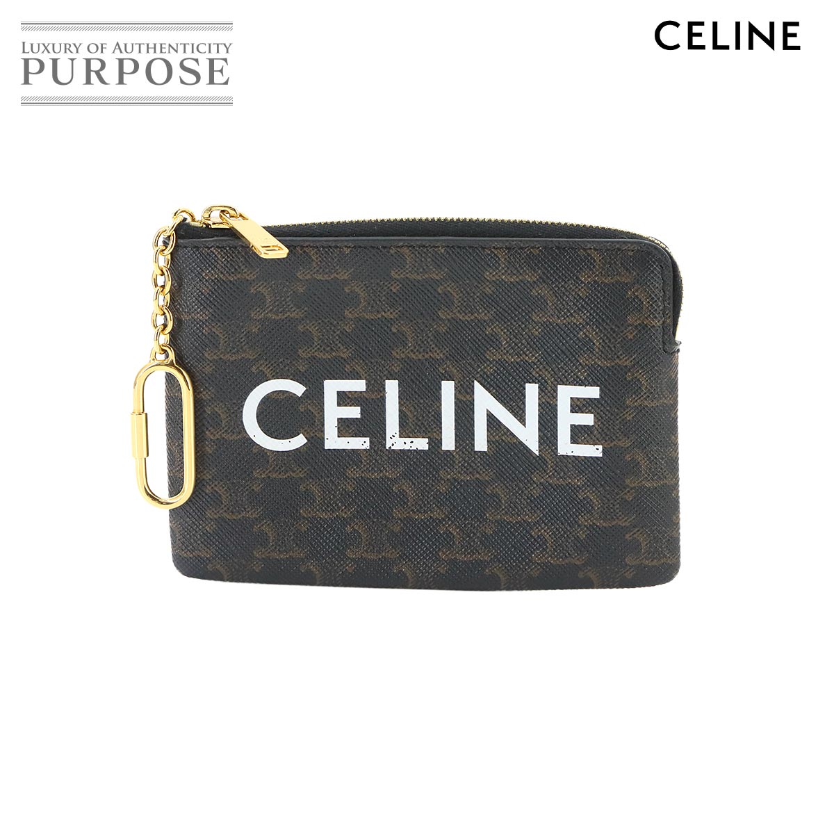 CELINE トリオンフ コイン ケース PVC ブラック 10C662CA2 ゴールド 金具 Coin Case セリーヌ 90336498