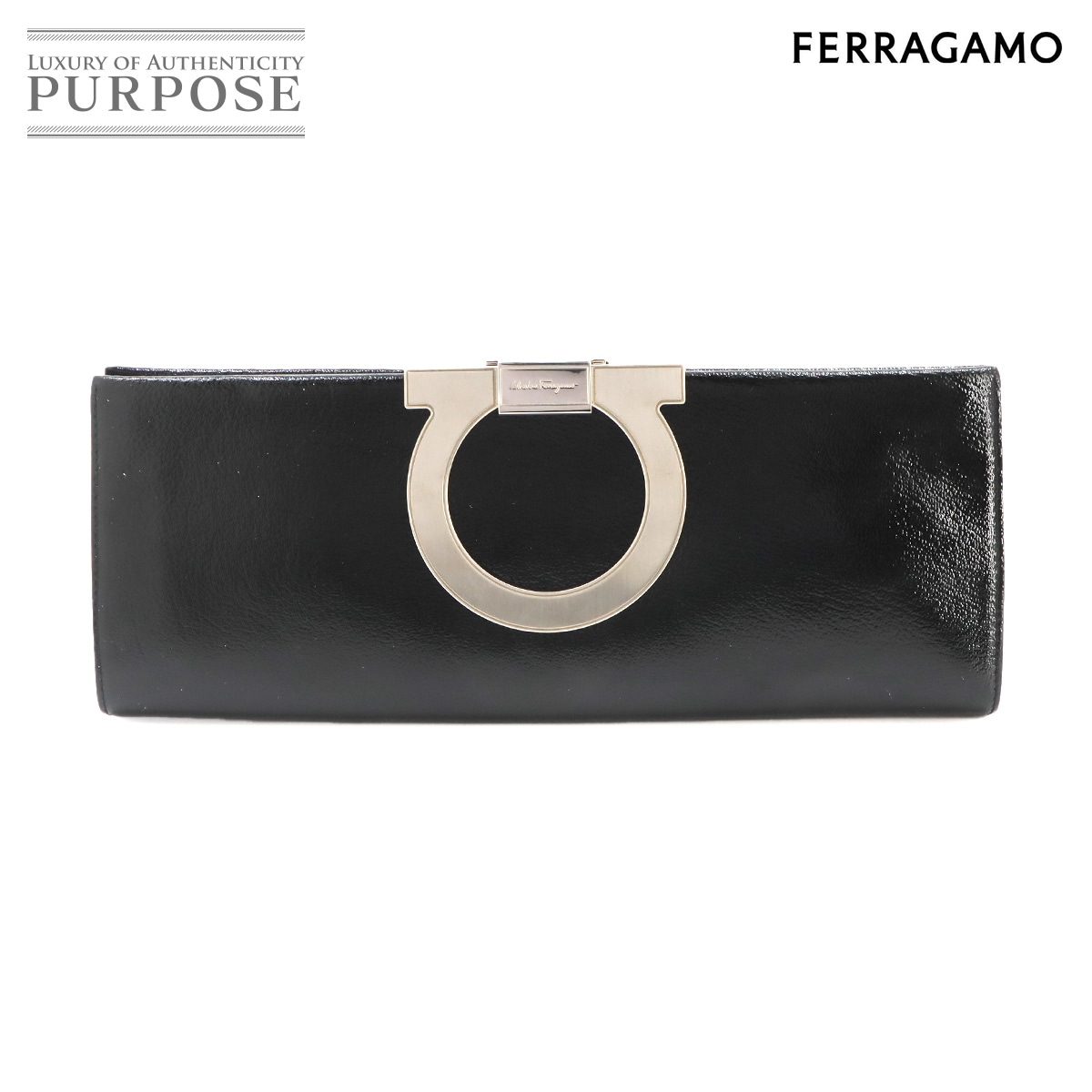 Salvatore Ferragamo ガンチーニ クラッチ バッグ レザー ブラック 21 8459 Gancini Bag サルヴァトーレ フェラガモ 90340046