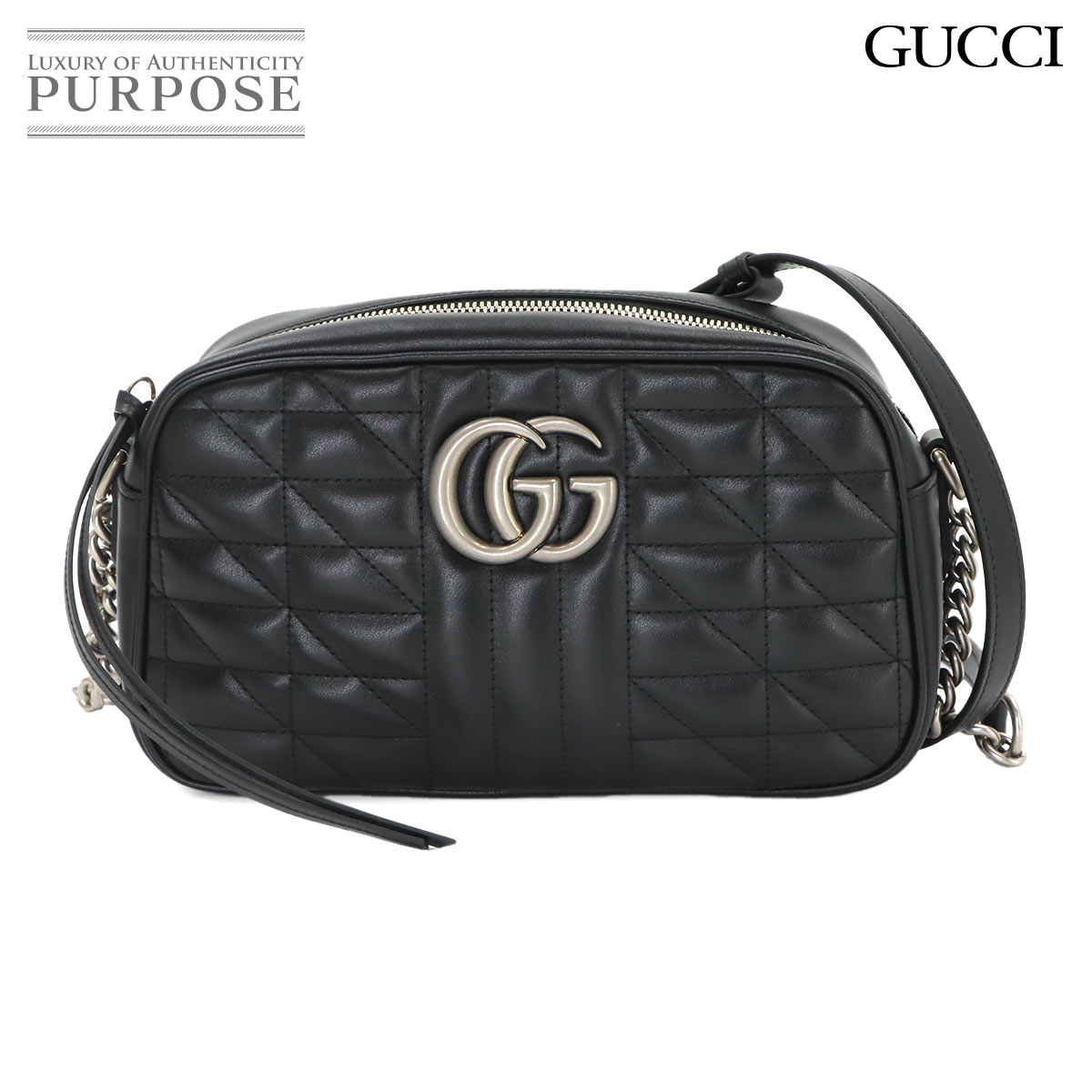 GUCCI GGマーモント チェーン ショルダー バッグ レザー ブラック 447632 シルバー 金具 GG Marmont Bag グッチ 90340058