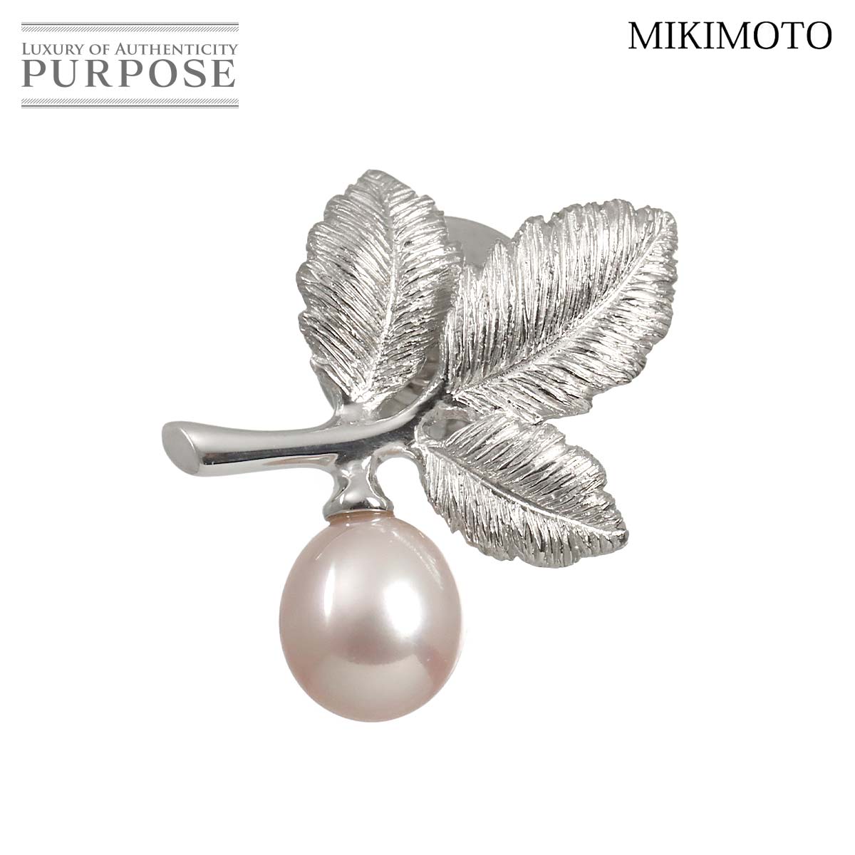 MIKIMOTO 淡水真珠 8.0mm ブローチ K18 WG ホワイトゴールド 750 パール Pearl Brooch ミキモト 90333153