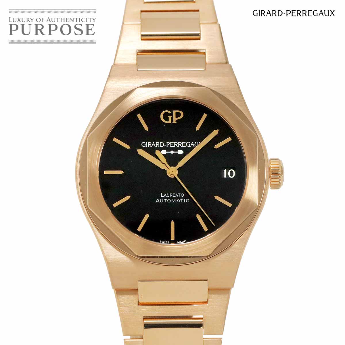 GIRARD PERREGAUX ロレアート 81010 メンズ 腕時計 デイト ブラック K18PG ピンクゴールド 金無垢 自動巻き ウォッチ LAUREATO ジラールペルゴ 90334779