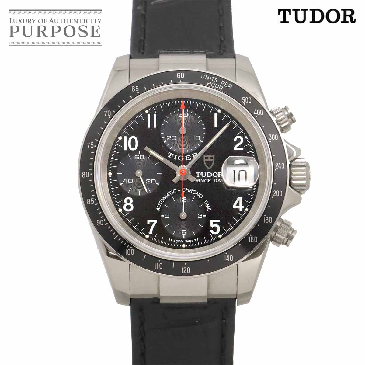 TUDOR クロノタイム タイガー プリンスデイト 79260P メンズ 腕時計 ブラック オートマ 自動巻き ウォッチ Chrono time チューダー チュードル 90340986
