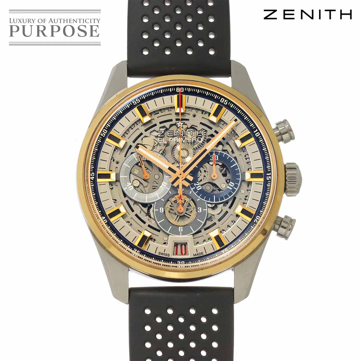 ZENITH エルプリメロ クロノマスター フルオープン コンビ 51 2081 400 クロノグラフ メンズ 腕時計 PG ピンクゴールド スケルトン 自動巻き El Primero ゼニス 90342461