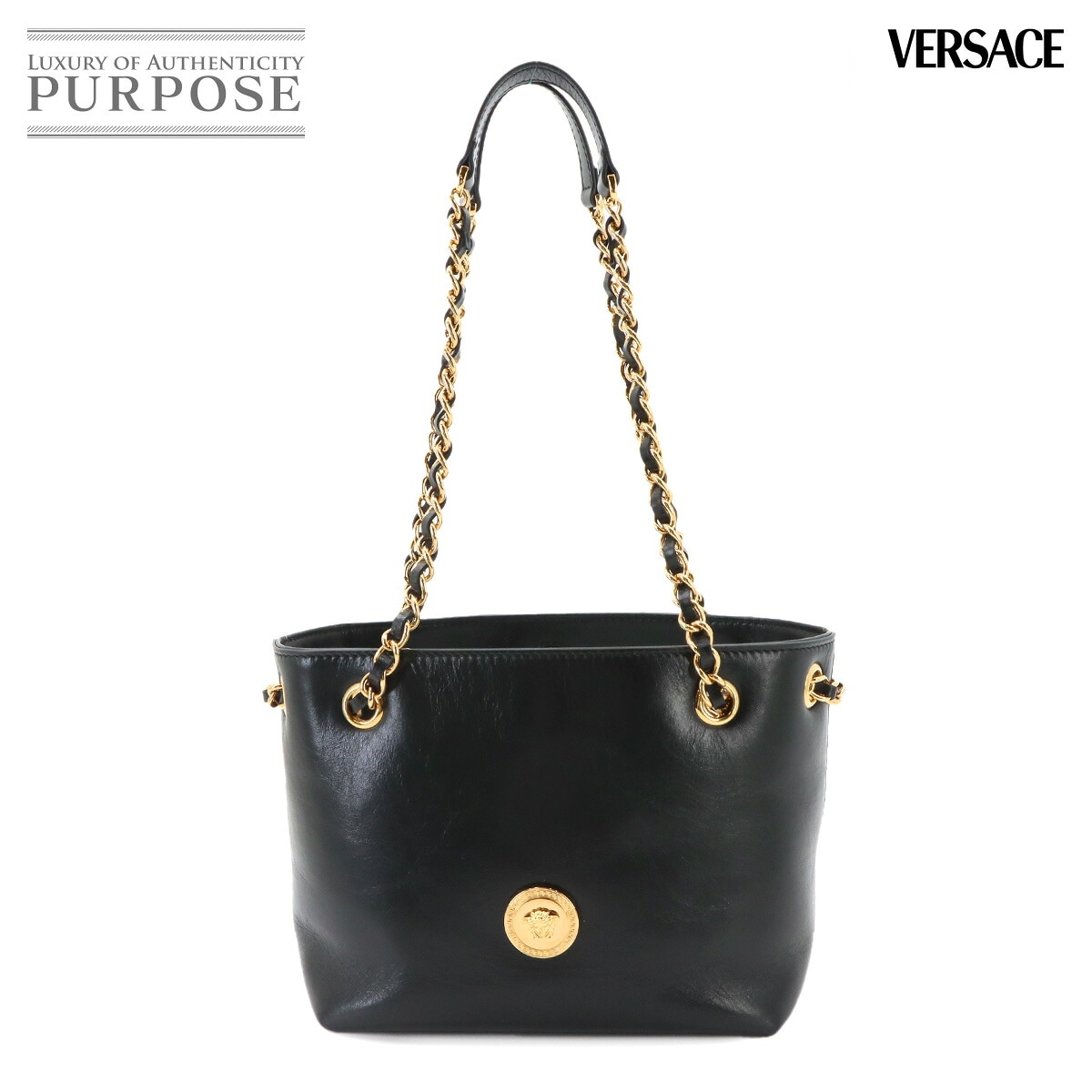 VERSACE メデューサ スモール チェーン ショルダー バッグ レザー ブラック ゴールド 金具 Medusa Bag ヴェルサーチェ 90338932