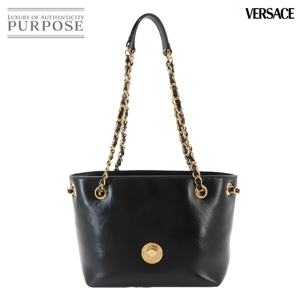 VERSACE メデューサ スモール チェーン ショルダー バッグ レザー ブラック ゴールド 金具 Medusa Bag ヴェルサーチェ 90338933