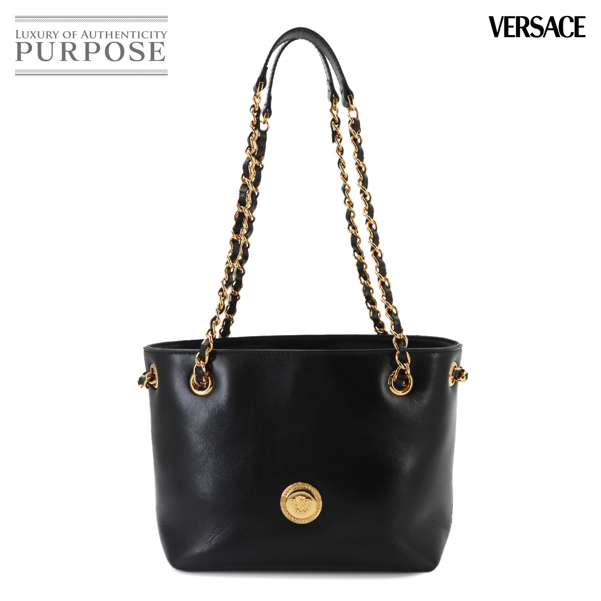 VERSACE メデューサ スモール チェーン ショルダー バッグ レザー ブラック ゴールド 金具 Medusa Bag ヴェルサーチェ 90338934