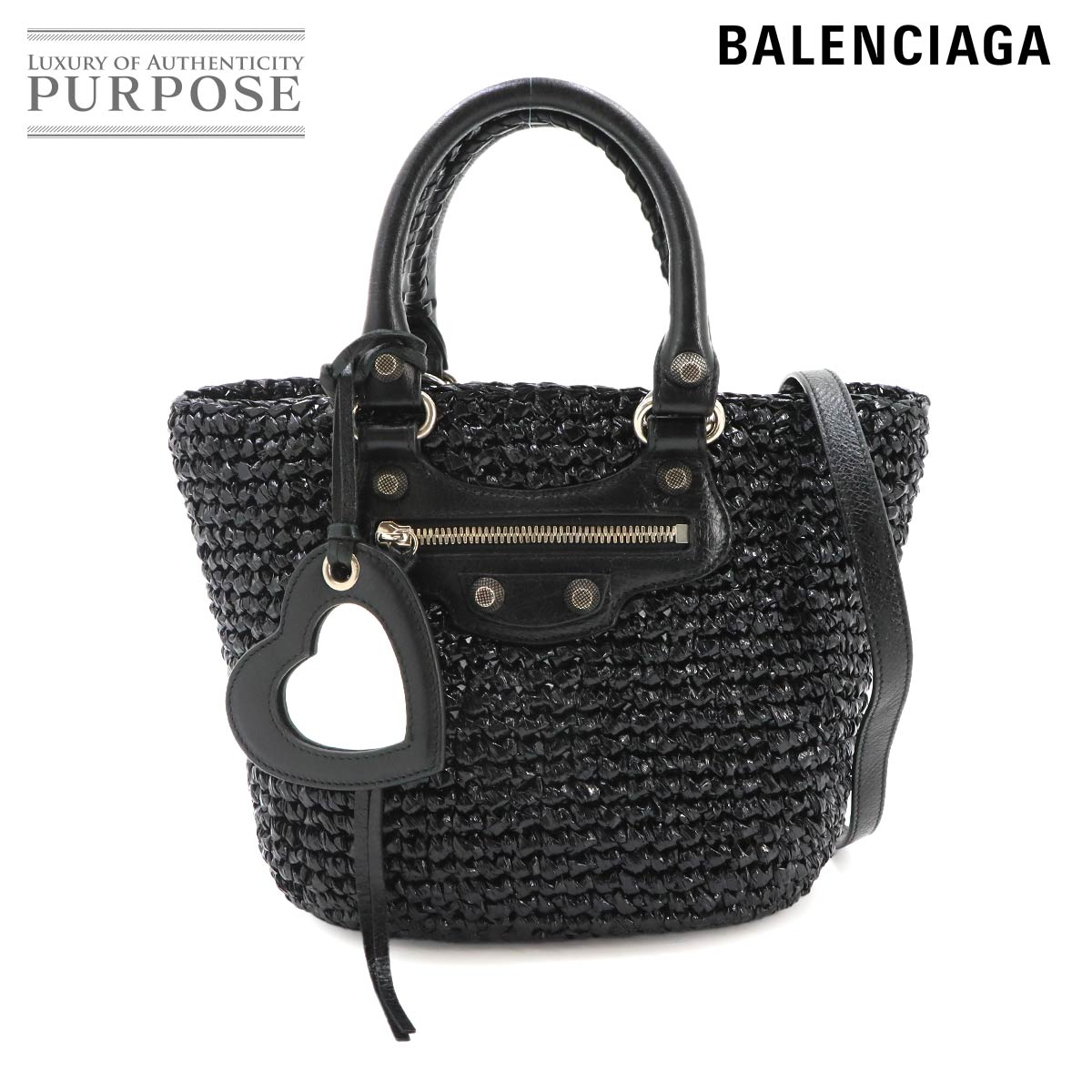 BALENCIAGA ル カゴール パニエ スモール 2way バスケット ハンド ショルダー バッグ ポリプロピレン レザー ブラック 786187 Le Cagole Panier Basket bag バレンシアガ 90339844