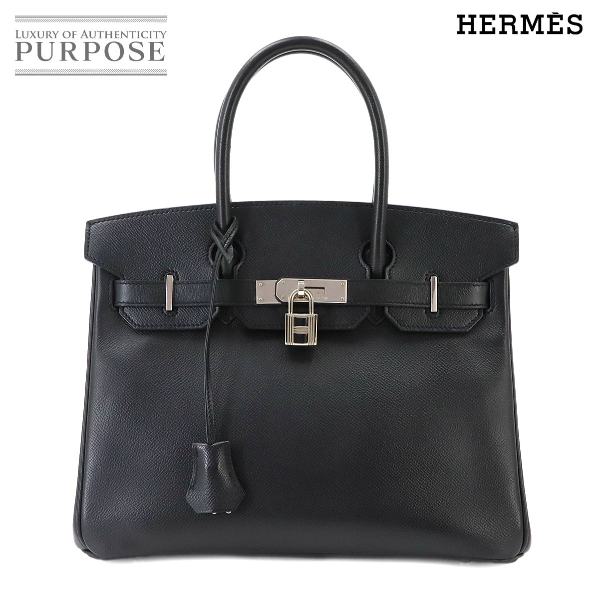 HERMES バーキン30 ハンド バッグ エプソン ブラック □P刻印 シルバー 金具 Birkin 30 エルメス 90340410