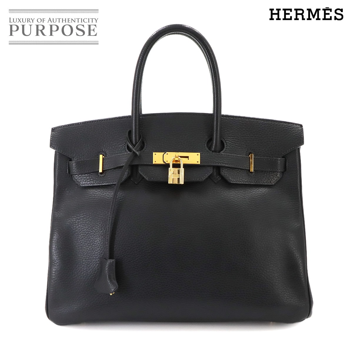 HERMES バーキン35 アルデンヌ ブラック ハンド バッグ □G刻印 ゴールド 金具 Birkin エルメス 90340641