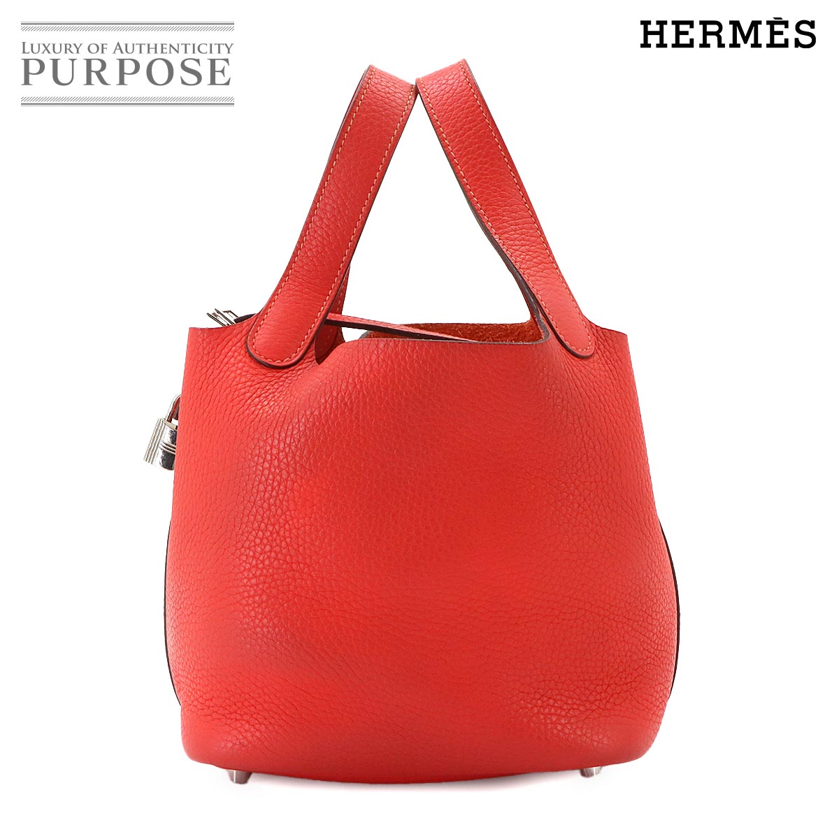 HERMES ピコタンロック PM ハンド バッグ トリヨンクレマンス ルージュピヴォワンヌ □R刻印 シルバー 金具 Picotin Lock PM エルメス 90340647