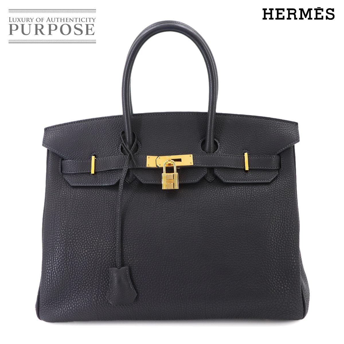 HERMES バーキン35 トゴ ブルーインディゴ ハンド バッグ □O刻印 ゴールド 金具 Birkin 35 エルメス 90340655