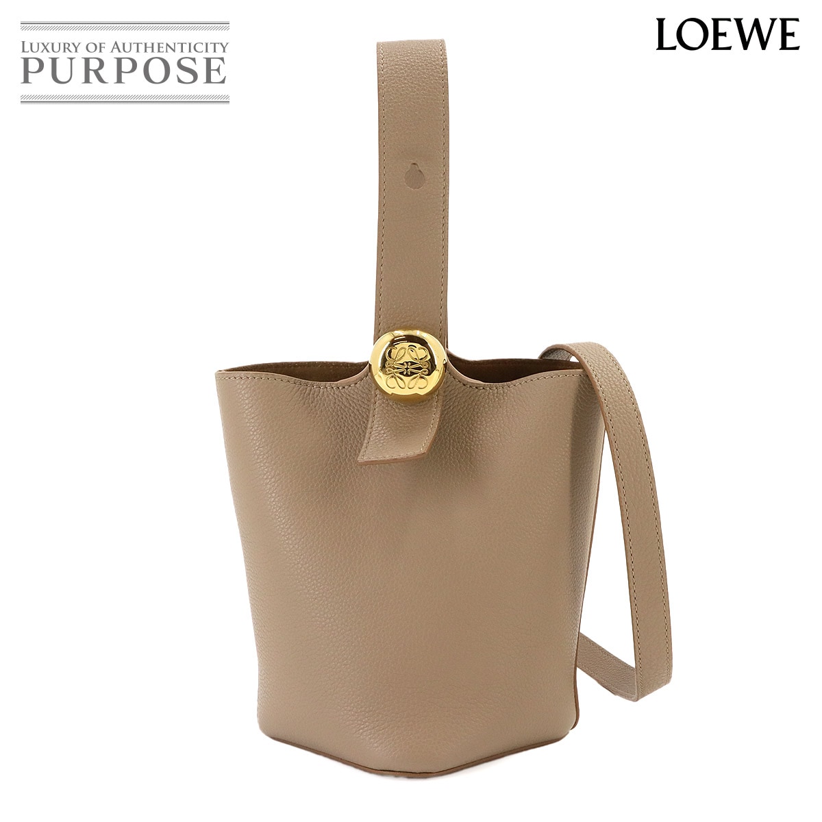 LOEWE ペブル バケットバッグ ミニ 2way ハンド ショルダー バッグ レザー サンド AANBBBMX02 ゴールド 金具 Pebble Bucket Bag ロエベ 90336422