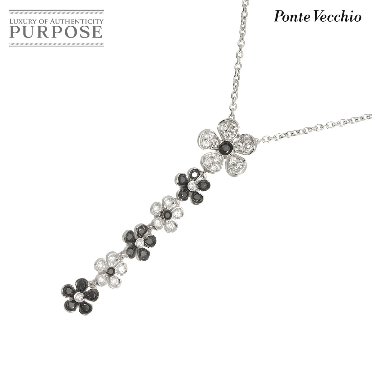 Ponte Vecchio ダイヤ 0.35ct/0.25ct ネックレス 40cm K18 WG ホワイトゴールド 750 花 Diamond Necklace ポンテヴェキオ 90332737