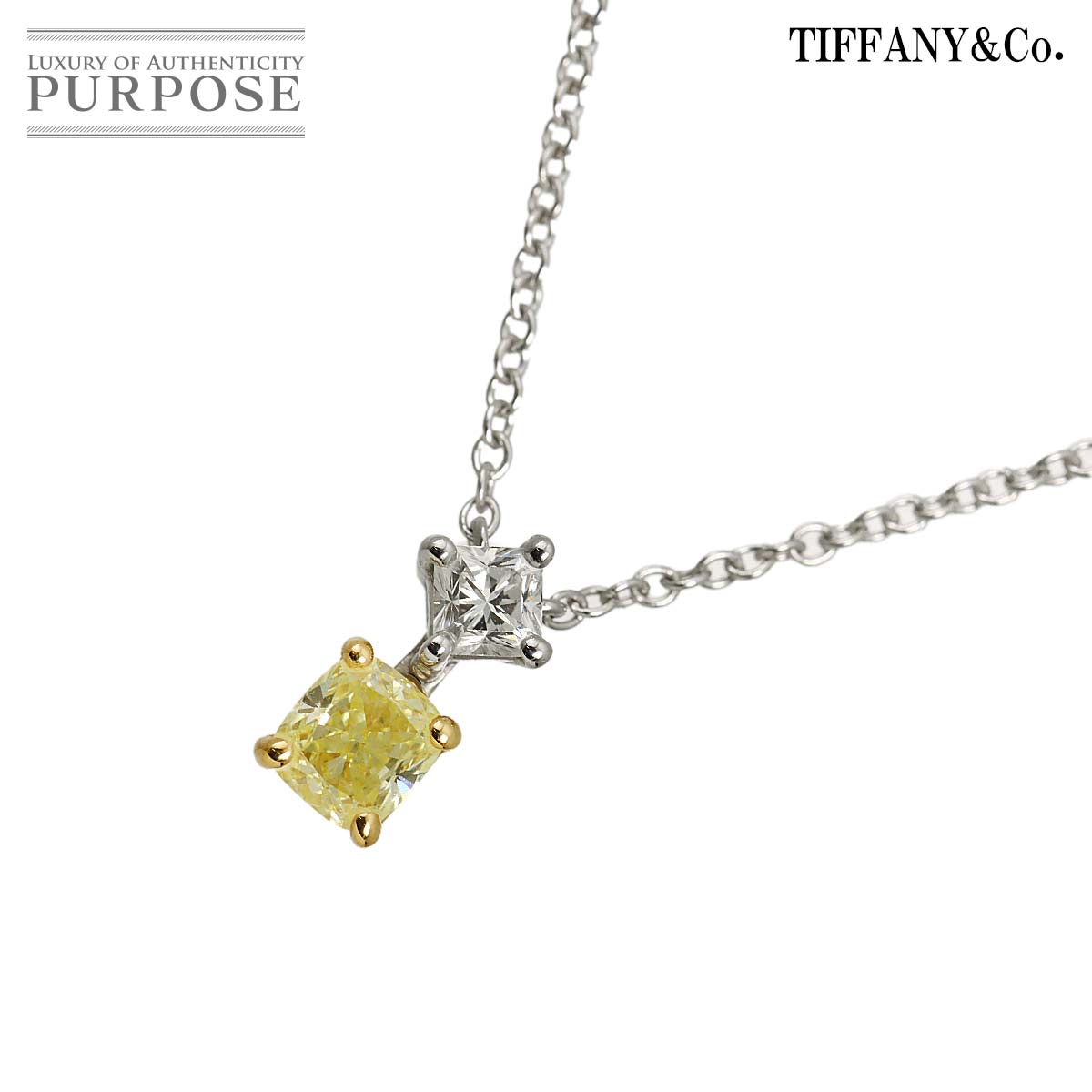 TIFFANY&CO. ルシダ ダイヤ 0.32ct FY/IF ネックレス 40cm Pt プラチナ K18 YG イエローゴールド Diamond Necklace【鑑定書付き】ティファニー 90334966