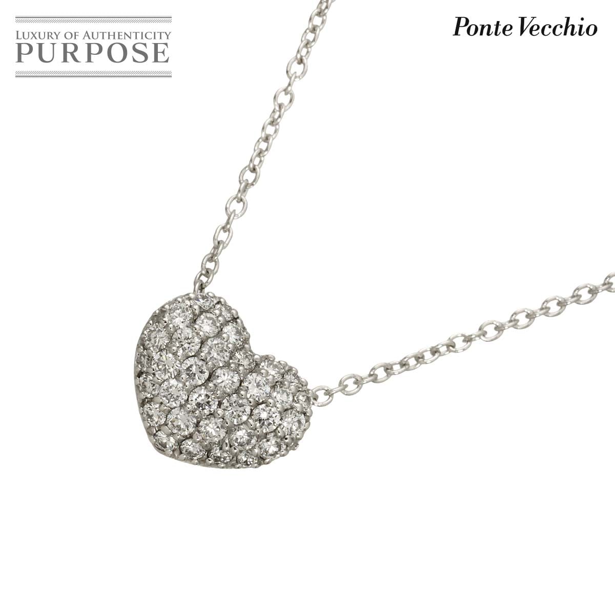Ponte Vecchio ハート ダイヤ 0.60ct ネックレス 40cm K18 WG ホワイトゴールド 750 Diamond Necklace ポンテヴェキオ 90335202