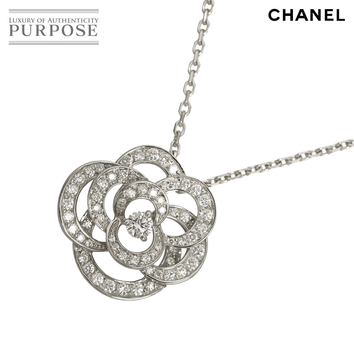 CHANEL カメリア ダイヤ ネックレス ミディアム 41cm K18 WG ホワイトゴールド 750 花 Camellia Necklace シャネル 90335206