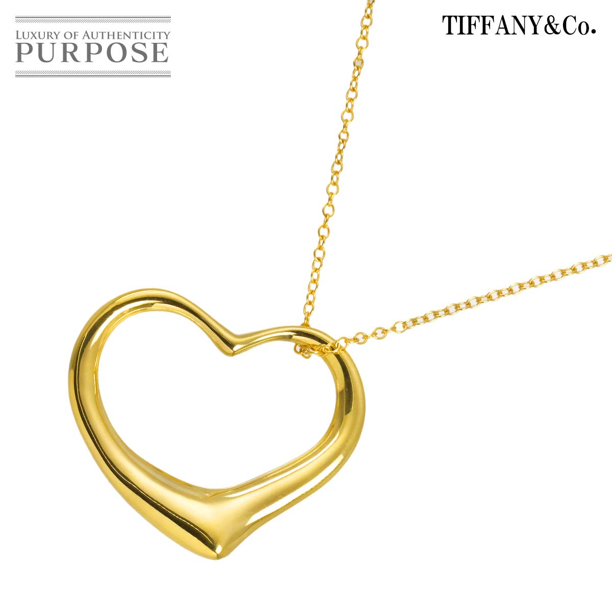 TIFFANY&Co. オープンハート 幅36mm ロング ネックレス 76cm K18 YG イエローゴールド 750 Open Heart Necklace ティファニー 90335685
