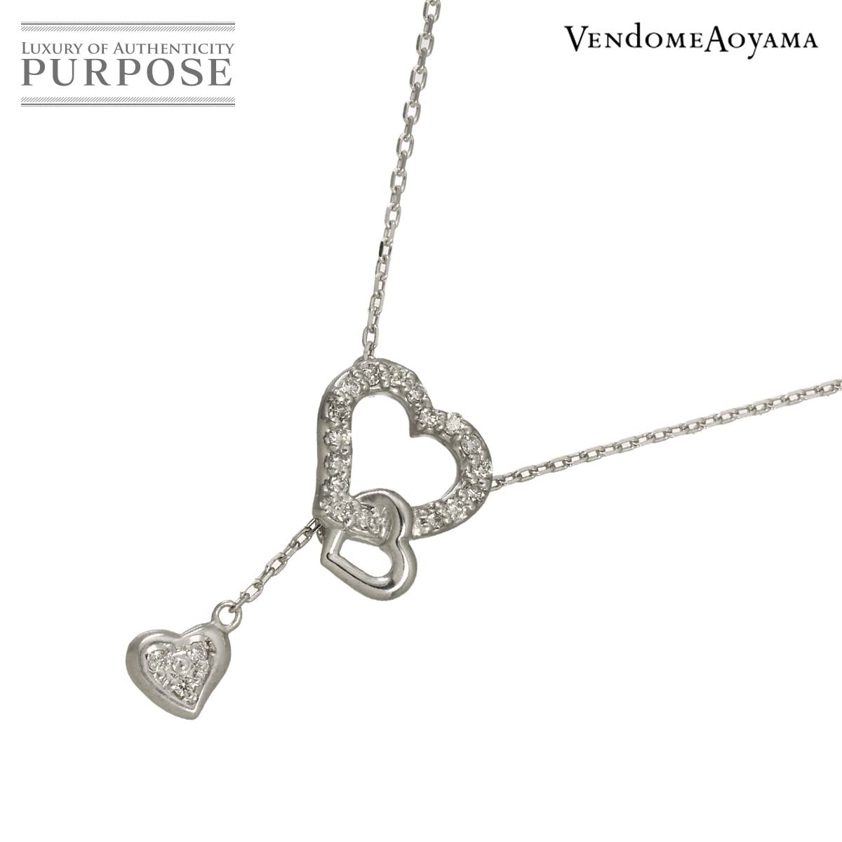 Vendome Aoyama ダイヤ 0.140ct ネックレス 41cm K18 WG ホワイトゴールド 750 ハート Necklace ヴァンドーム青山 90336011