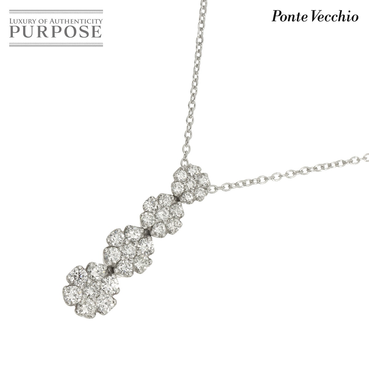 Ponte Vecchio ダイヤ 0.70ct ネックレス 40cm K18 WG ホワイトゴールド 750 花 Diamond Necklace ポンテヴェキオ 90336200