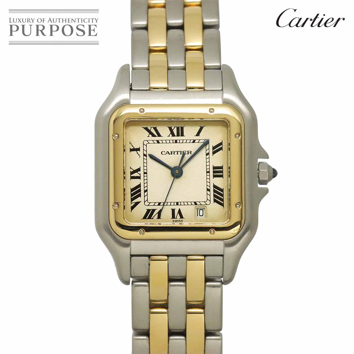 Cartier パンテールMM 2ロウ W25028B6 デイト コンビ ボーイズ 腕時計 デイト アイボリー YG イエローゴールド クォーツ Panthere カルティエ 90334405