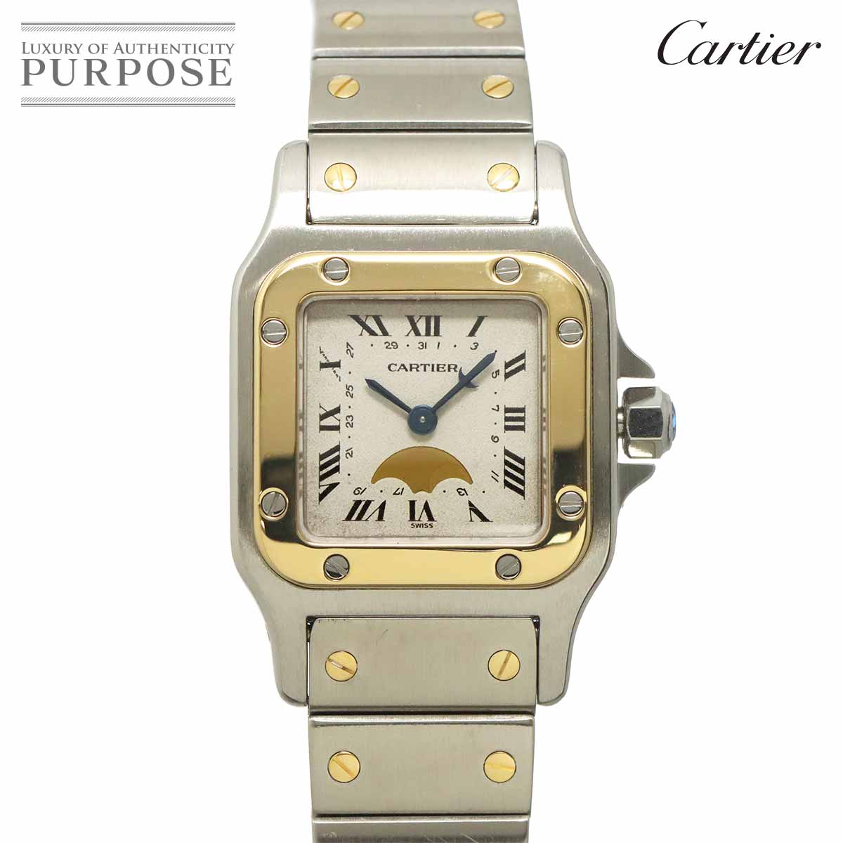 Cartier サントスガルベSM ムーンフェイズ コンビ W20008C4 レディース 腕時計 アイボリー YG イエローゴールド クォーツ ウォッチ Santos Galbee カルティエ 90336738