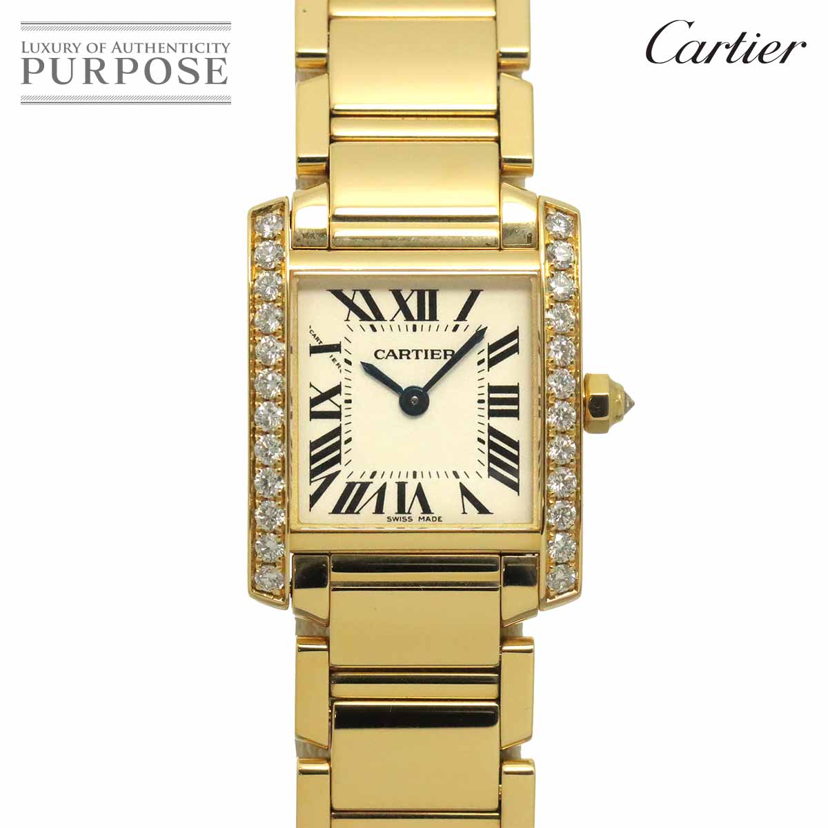 Cartier タンクフランセーズSM WE1001R8 ダイヤベゼル レディース 腕時計 アイボリー K18YG イエローゴールド 金無垢 クォーツ Tank Francaise SM カルティエ 90342559