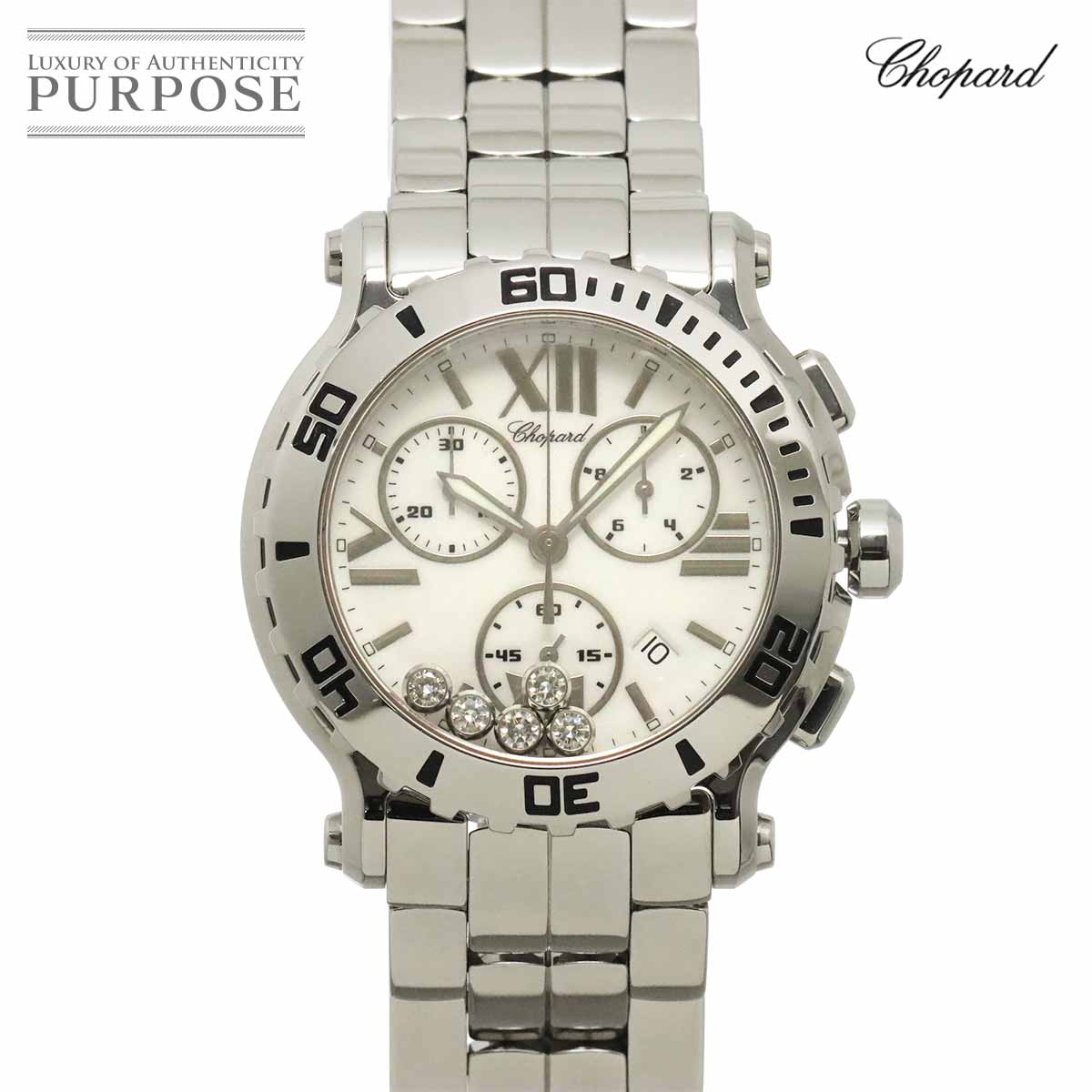 Chopard ハッピースポーツ クロノグラフ 288499 3003 ボーイズ 腕時計 5P ダイヤ デイト ホワイト クォーツ ウォッチ Happy Sport ショパール 90342819