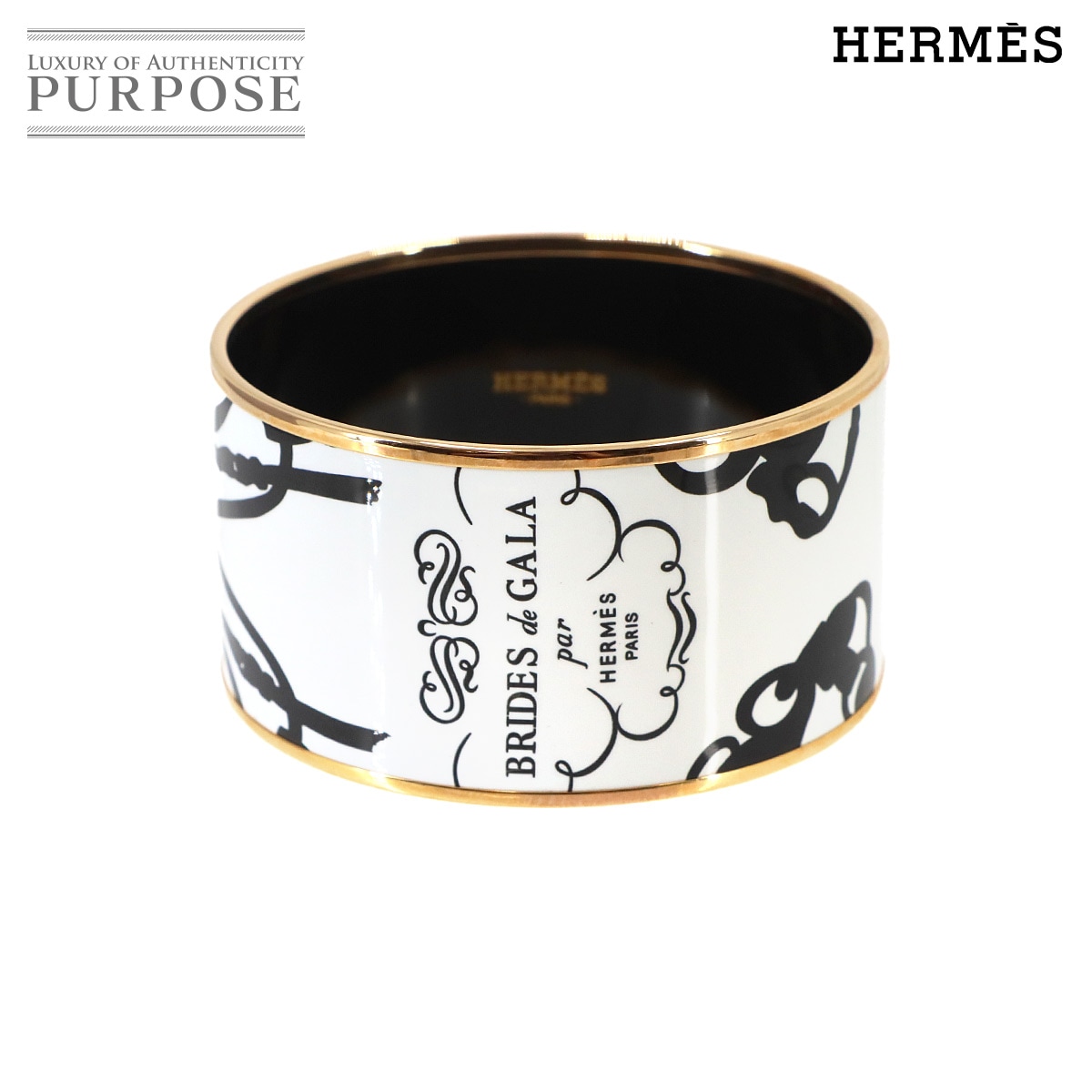 HERMES エマイユ TGM バングル ブレスレット ブラック ホワイト ゴールド アクセサリー Email TGM エルメス 90337819