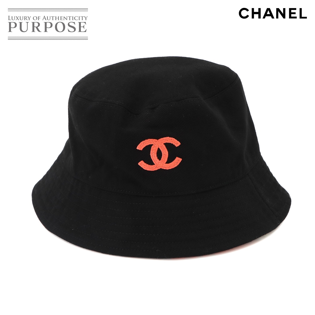 CHANEL ココマーク リバーシブル バケットハット 帽子 キャンバス ブラック ピンクオレンジ Bucket Hat シャネル 90337935