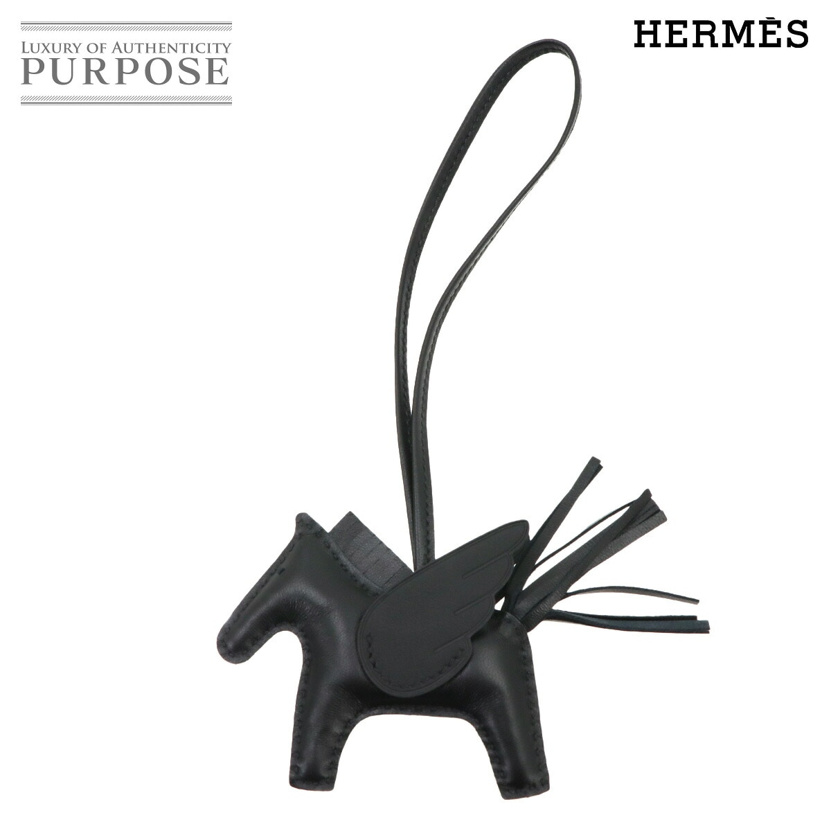 HERMES ソーブラック ロデオ ペガサス PM バッグチャーム アニョーミロ スイフト K刻印 Rodeo Pegasus エルメス 90338589