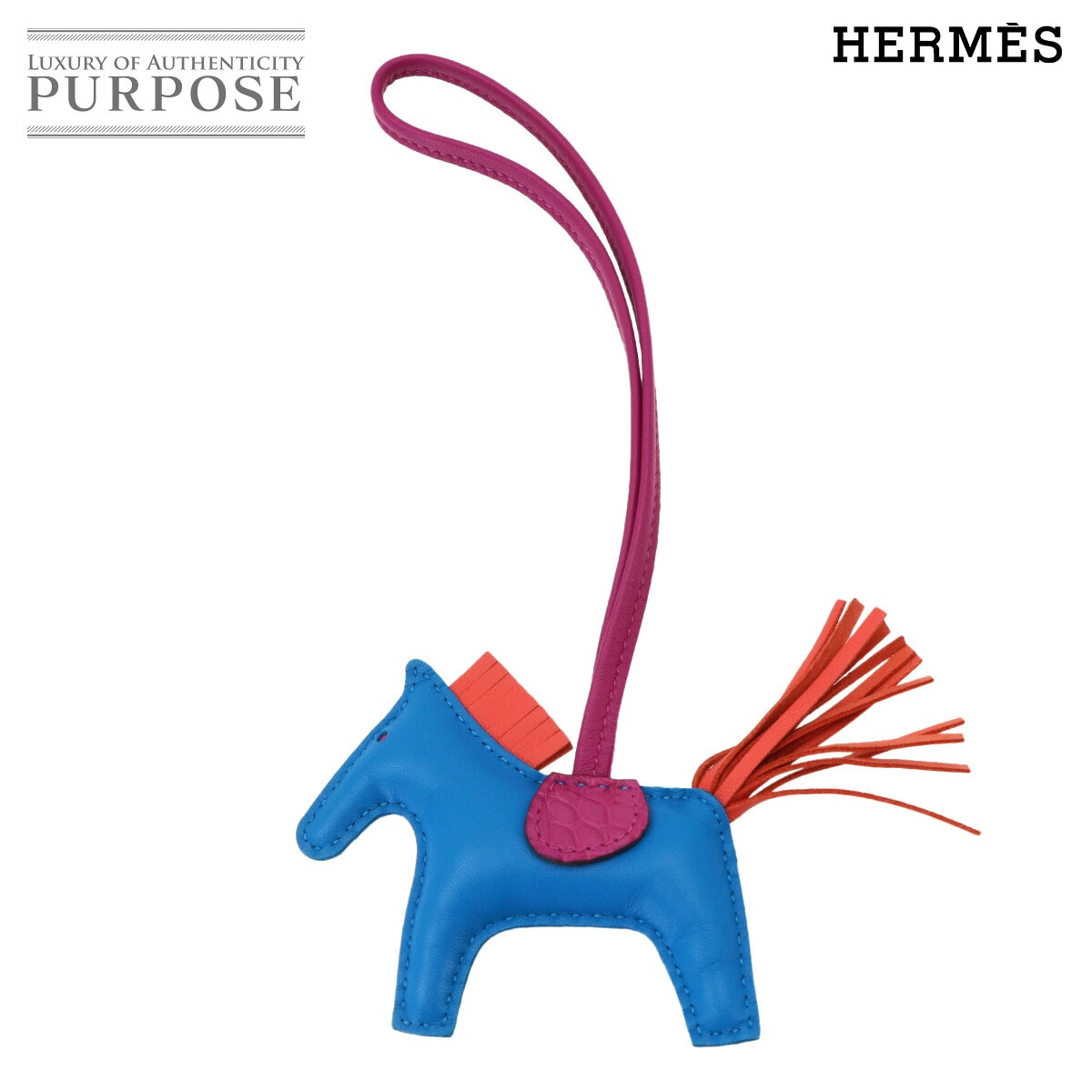HERMES ロデオ PM タッチ バッグ チャーム アニョーミロ アリゲーター ブルーザンジバル ローズテキサス ローズシェヘラザード Z刻印 Rodeo Bag Charm エルメス 90340048