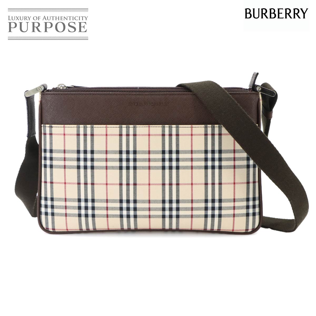 BURBERRY ノバチェック ショルダー バッグ キャンバス レザー ベージュ ブラウン シルバー 金具 Shoulder Bag バーバリー 90340068