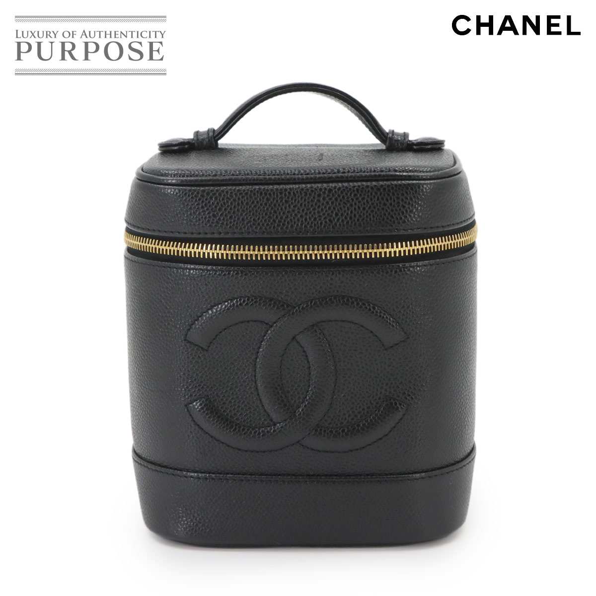 CHANEL バニティ ハンド バッグ キャビアスキン レザー ブラック A01998 ココマーク ゴールド 金具 Vanity Bag シャネル 90341826