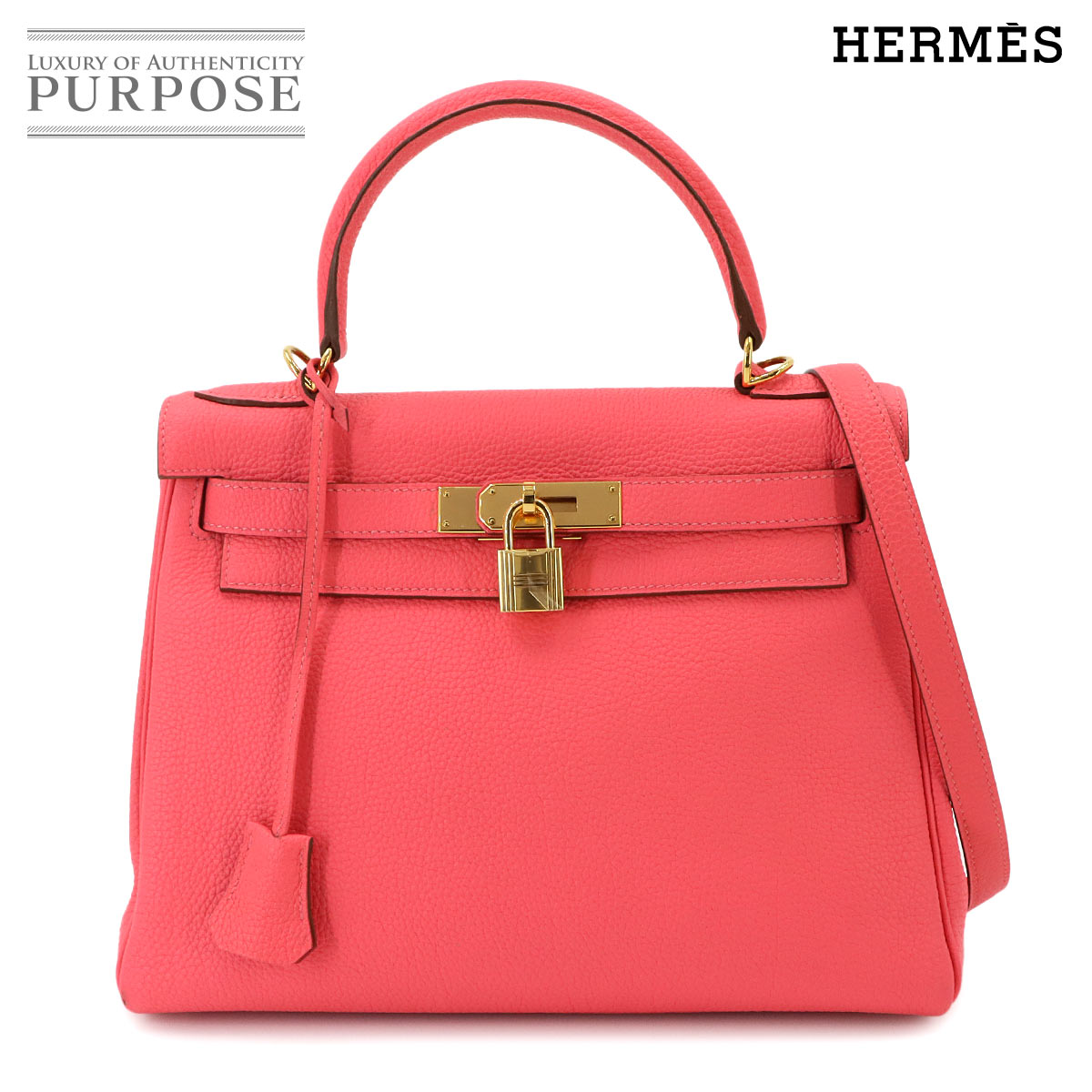 HERMES ケリー 28 トゴ ローズリップスティック 2way ハンド ショルダー バッグ □P刻印 内縫い ゴールド 金具 Kelly 28 エルメス 90342300