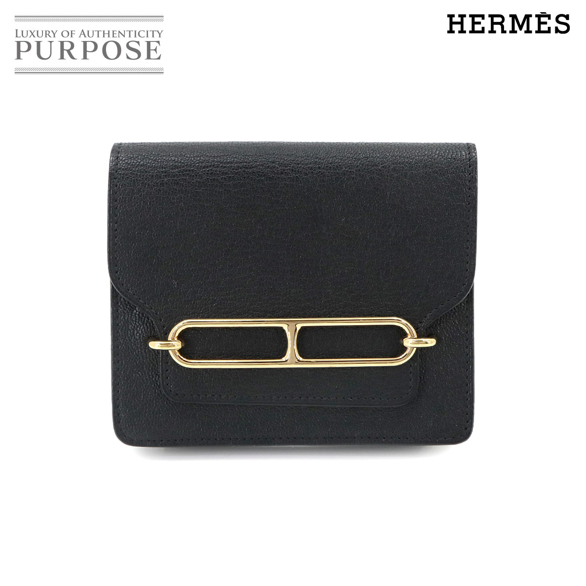 HERMES ロウリス ルリ スリム ウォレット 二つ折り 財布 シェーブル ブラック B刻印 Roulis Slim Wallet エルメス 90335491