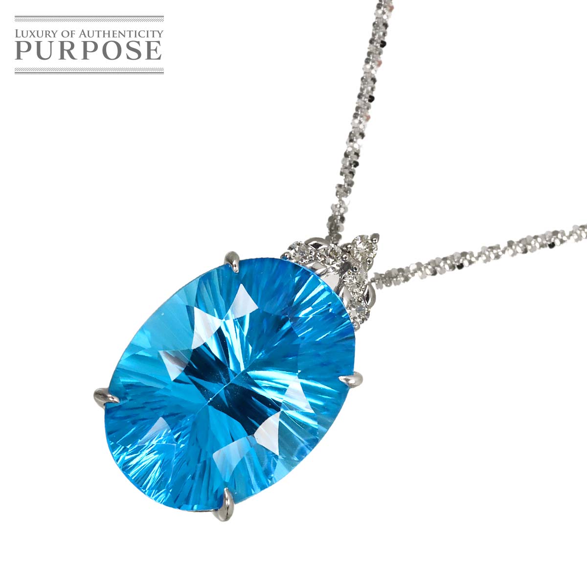 ブルートパーズ 19.85ct ダイヤ 0.17ct ネックレス 45.5cm K18 WG ホワイトゴールド 750 Blue Topaz Necklace 90339806