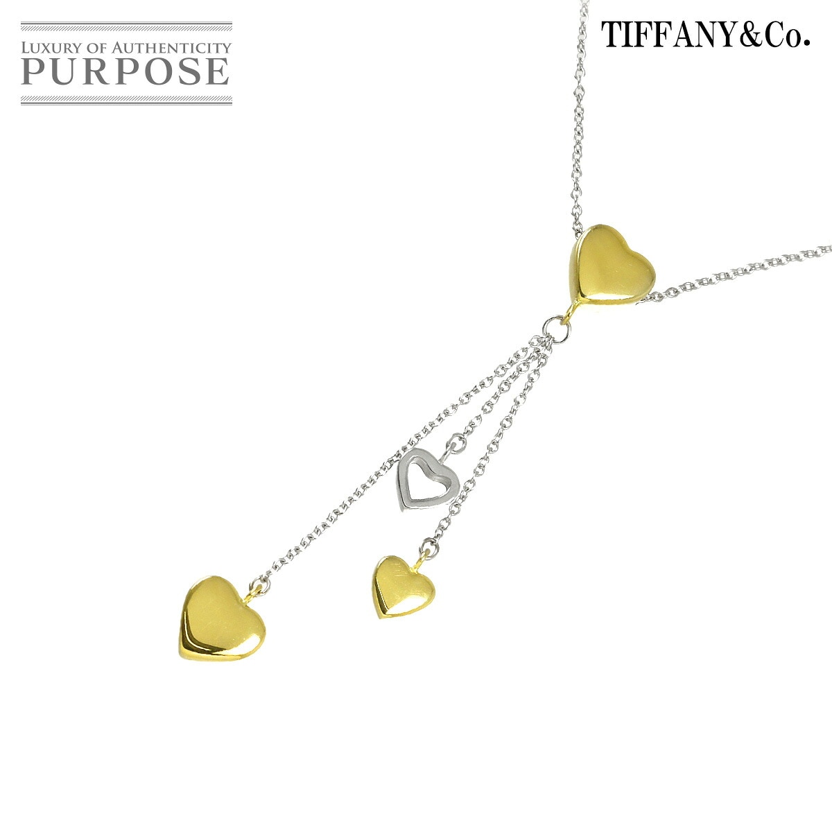 TIFFANY&CO. ハート ダイヤ ネックレス 40cm K18 YG WG イエロー ホワイトゴールド 750 Necklace ティファニー 90334810