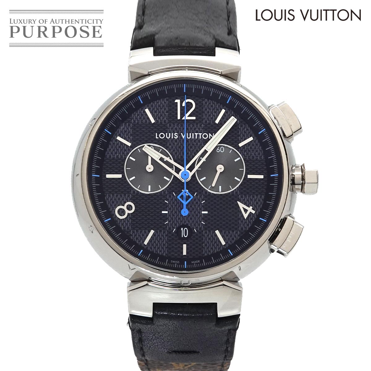 LOUIS VUITTON タンブール GM ダミエグラフィット クロノグラフ QA094 メンズ 腕時計 デイト ブラック クォーツ Tambour ルイ ヴィトン 90343274