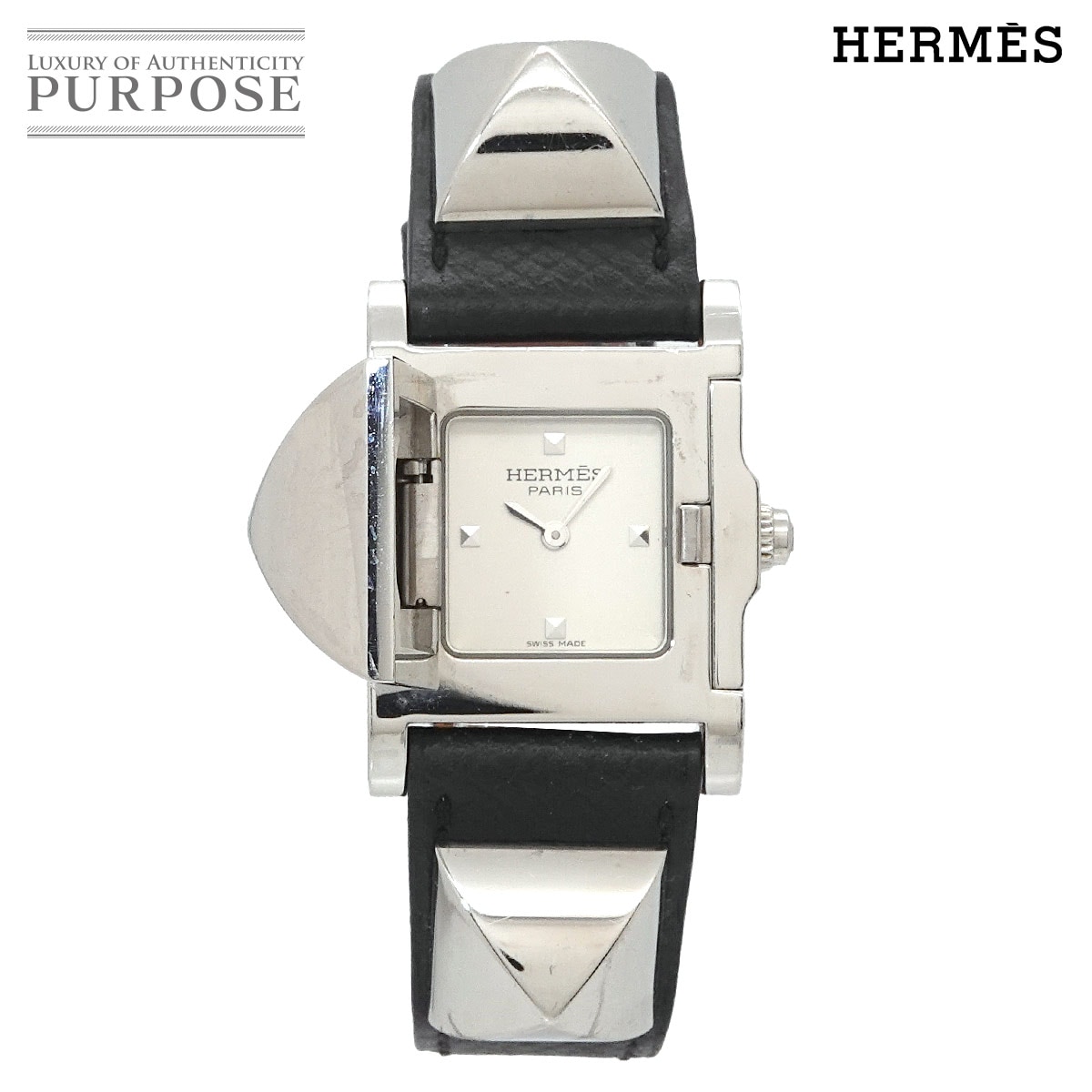 HERMES メドール ME3 210 レディース 腕時計 ピラミッド シルバー スタッズ ホワイト クォーツ ウォッチ Medor エルメス 90343379