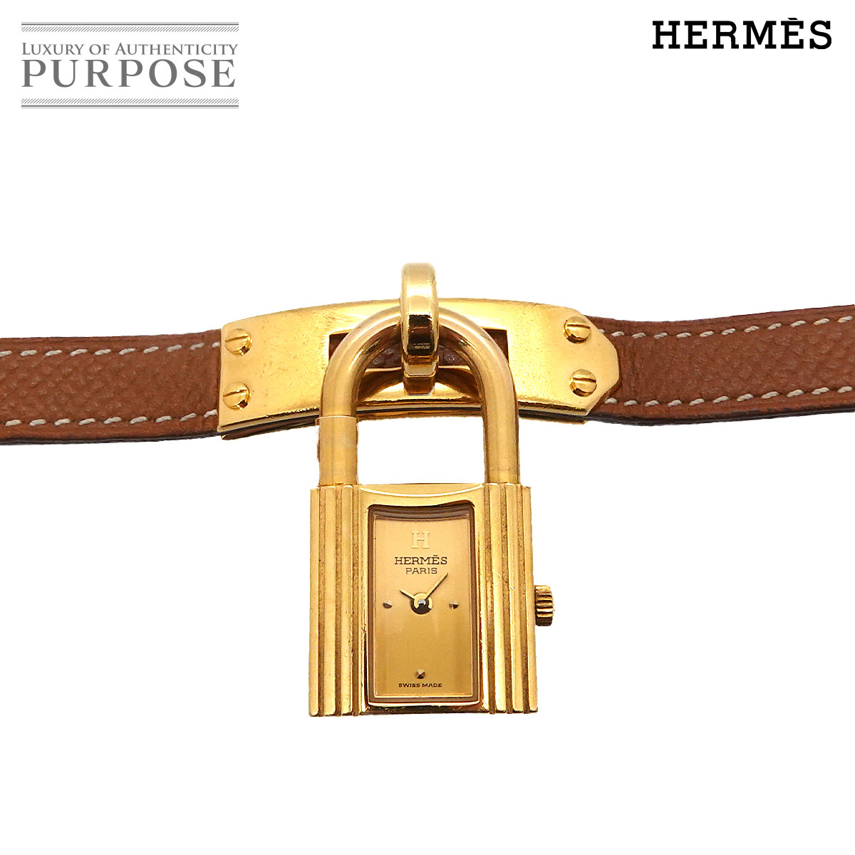 HERMES ケリーウォッチ ヴィンテージ レディース 腕時計 ゴールド ブラウン クォーツ ウォッチ カデナ Kelly Watch エルメス 90343382