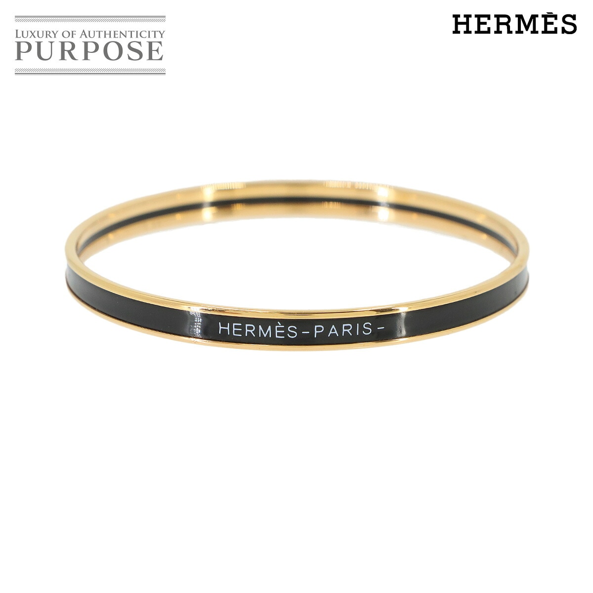 HERMES ユニ エナメル バングル ブラック ゴールド Uni Email エルメス 90336511