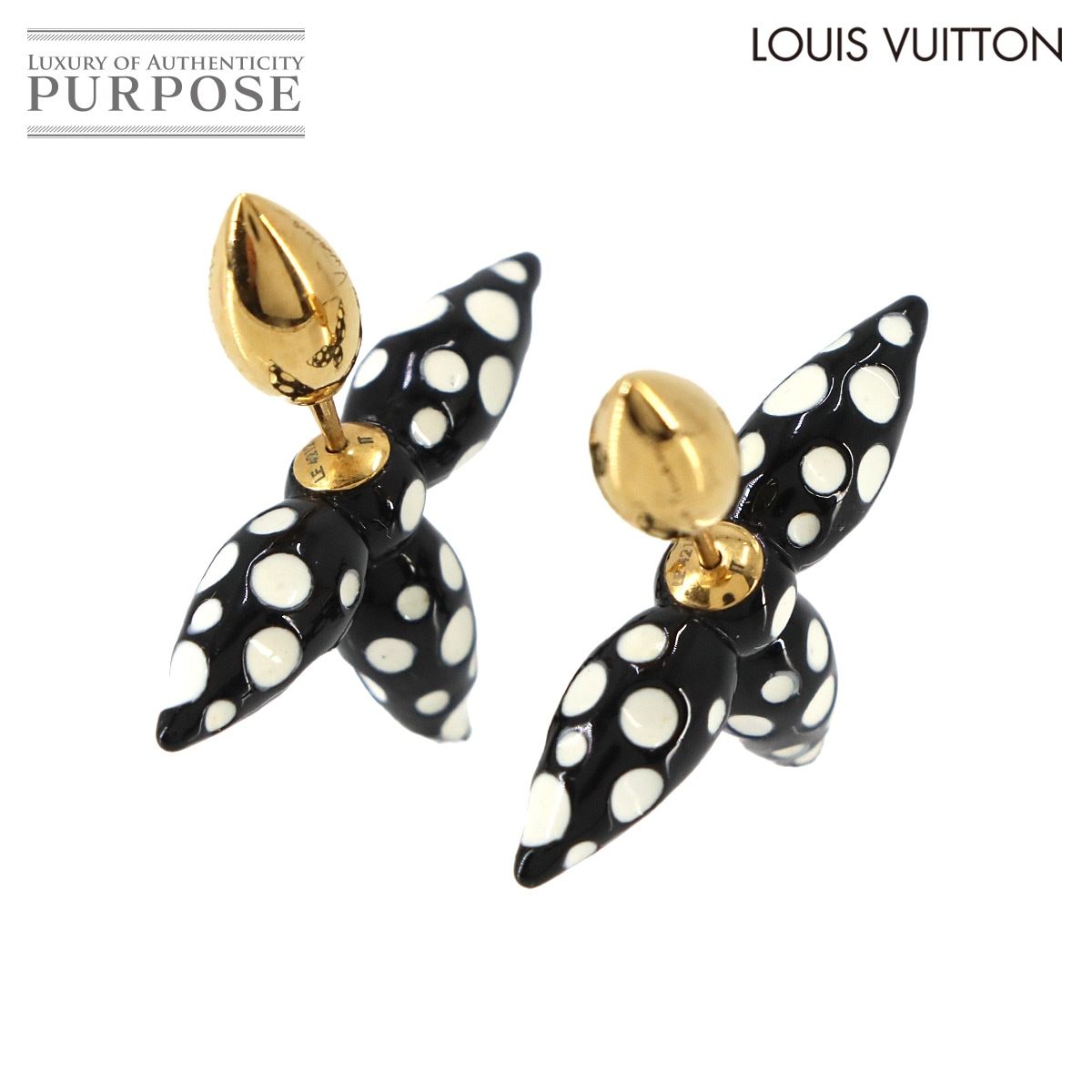 LOUIS VUITTON LV×YK インフィニティ ドット ブックル ドレイユ ルイゼット ピアス ブラック ホワイト ゴールド M01075 アクセサリー ルイ ヴィトン 90336657