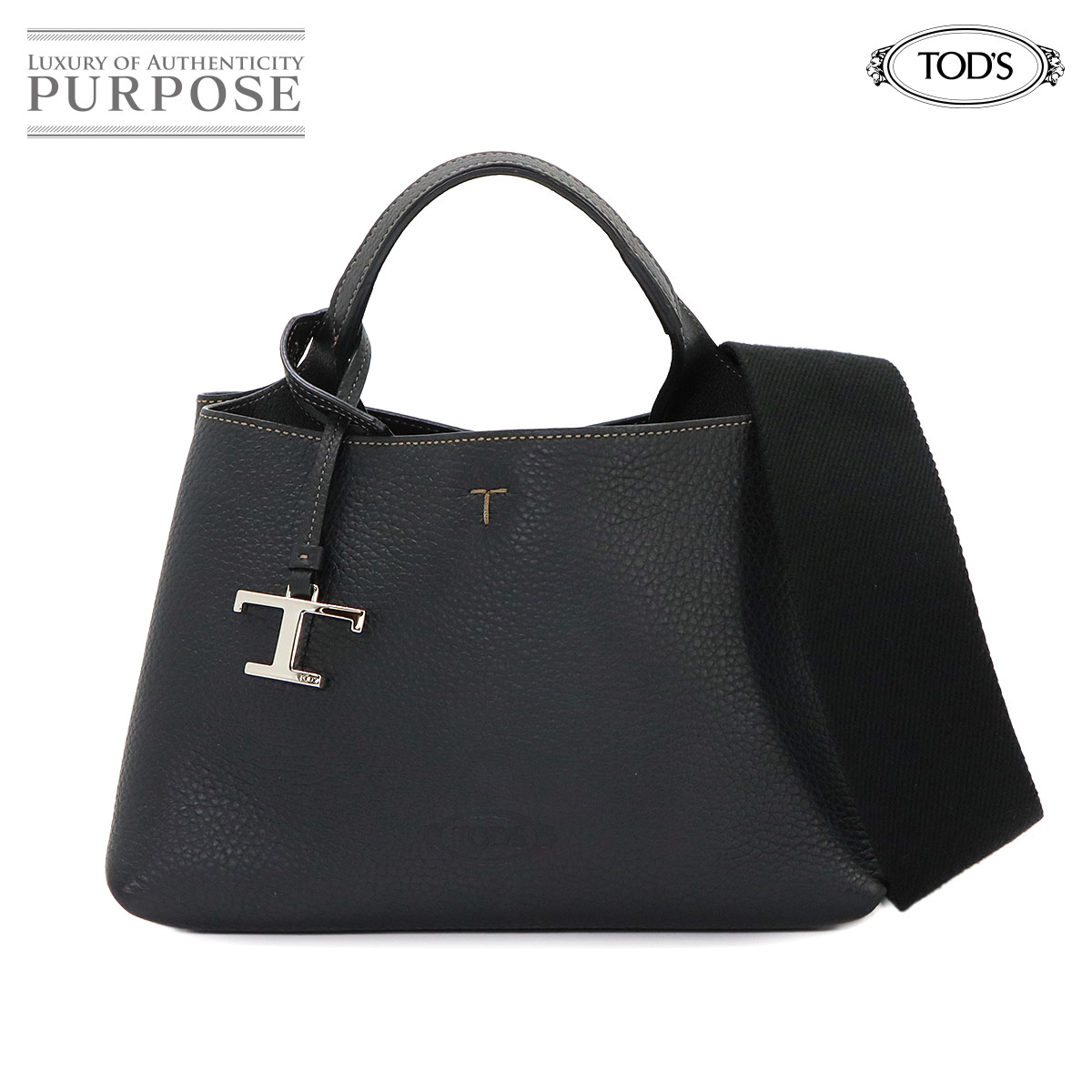 TOD'S Tタイムレス マイクロ 2way ハンド ショルダー バッグ レザー ブラック シルバー 金具 Hand Shoulder Bag トッズ 90339863