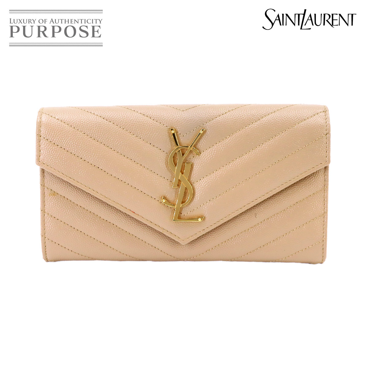 SAINT LAURENT PARIS モノグラム ラージフラップ ウォレット 二つ折り 長財布 レザー ベージュ 372264 Large Flap Wallet サンローラン パリ 90340038